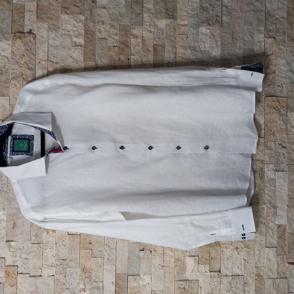 Tiglio White Sport Pure Linen Modern Fit Sport Shirt Size 2X